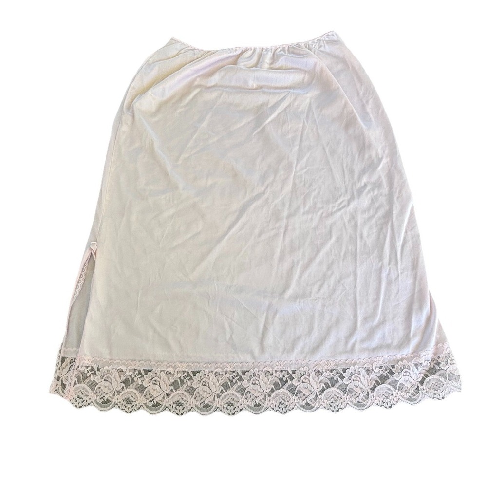 Vintage Angela Light Pink Half Slip With Lace Trim Womens Size Large Slit